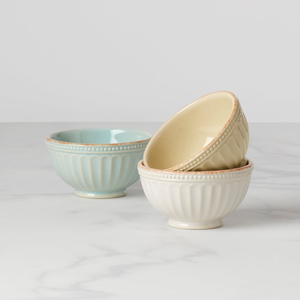 Lenox French Perle Groove Assorted Mini 3-Piece Bowl Set, stoneware