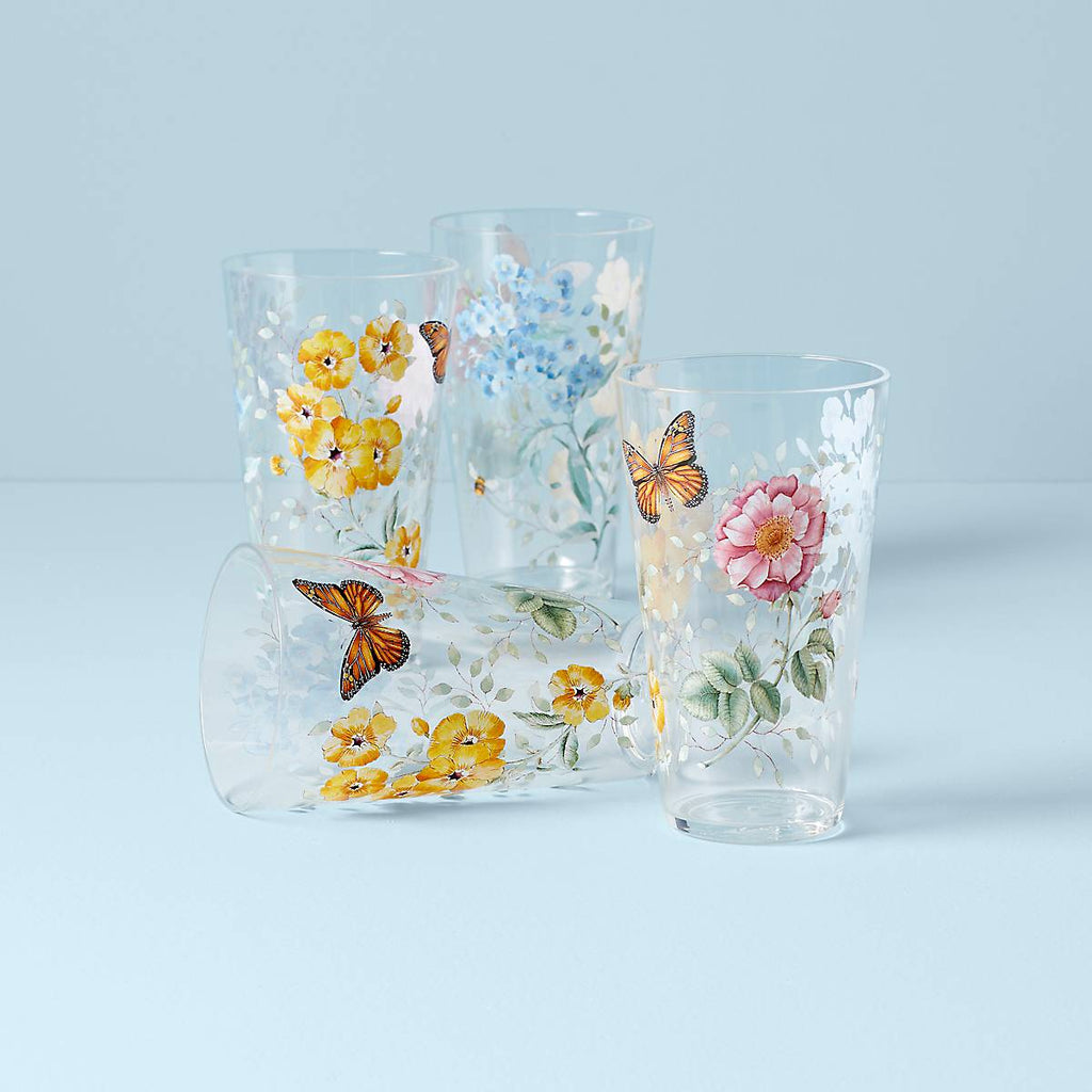 Lenox Butterfly Meadow Acrylic Highball Glasses, Set of 4, acrylic/plastic