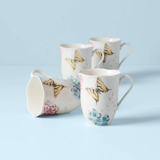 Lenox Butterfly Meadow Hydrangea Mugs, Set of 4, porcelain