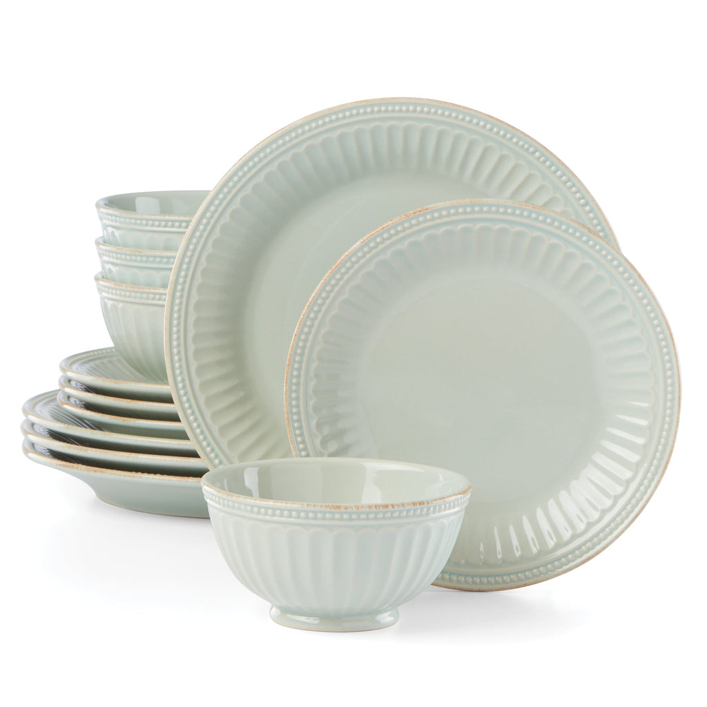 Lenox French Perle Groove Ice Blue 12-Piece Place Setting, stoneware