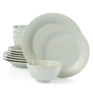 Lenox French Perle Groove Ice Blue 12-Piece Place Setting, stoneware