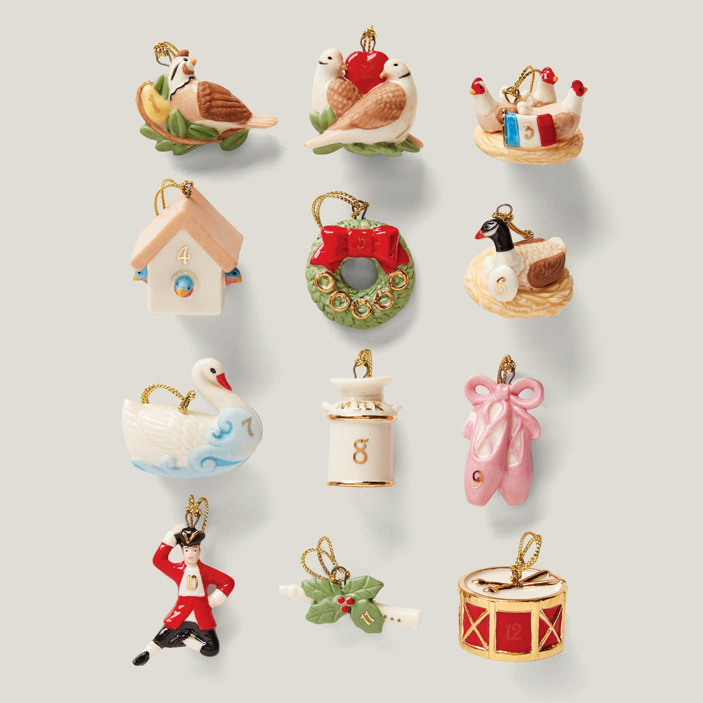 Lenox Twelve Days Of Christmas 12-Piece Mini Ornament Set, porcelain