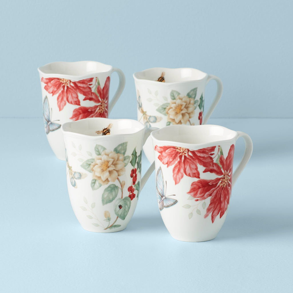 Lenox Butterfly Meadow Holiday Mugs, Set of 4, porcelain