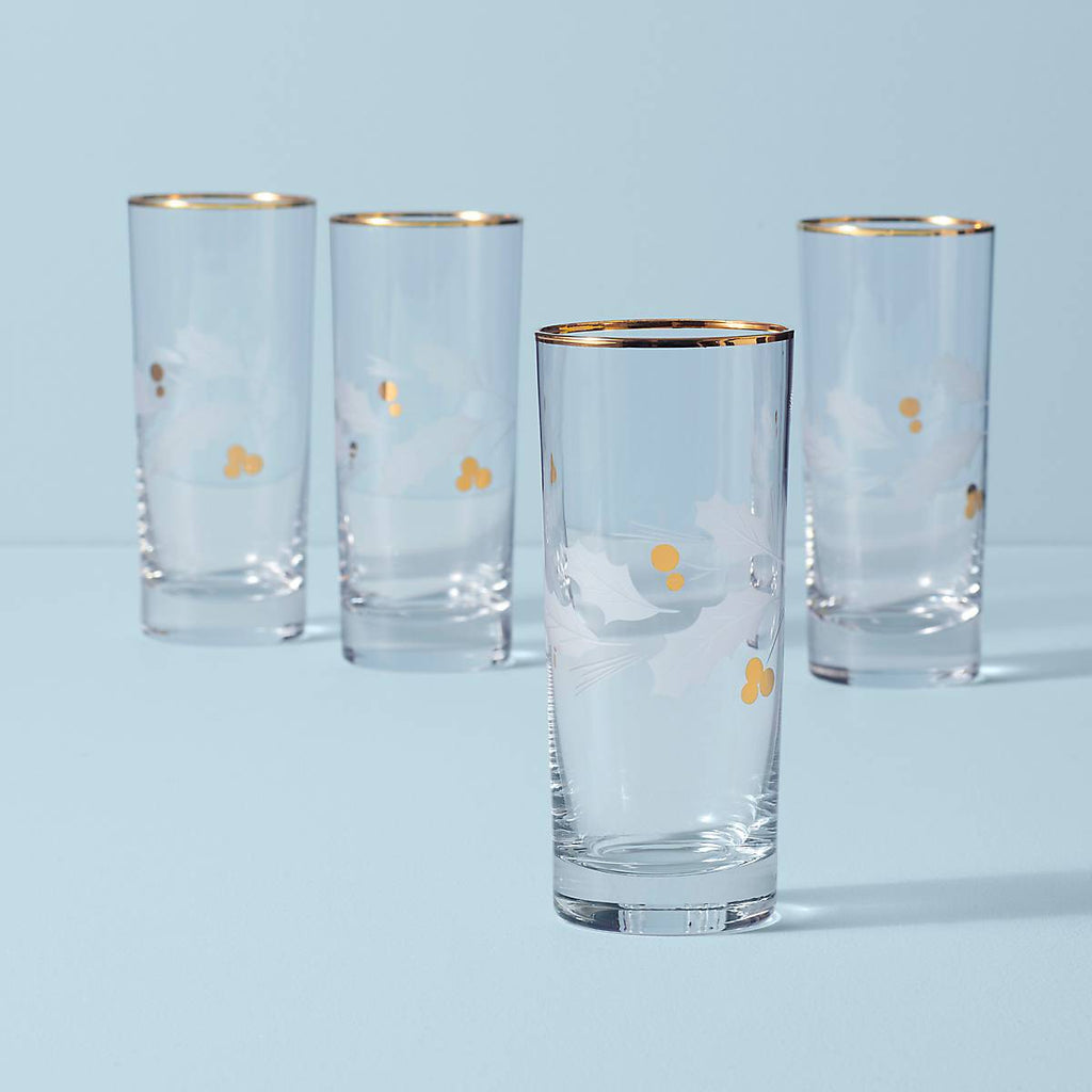 Lenox Holiday Gold Highball Glasses, Set of 4, glass