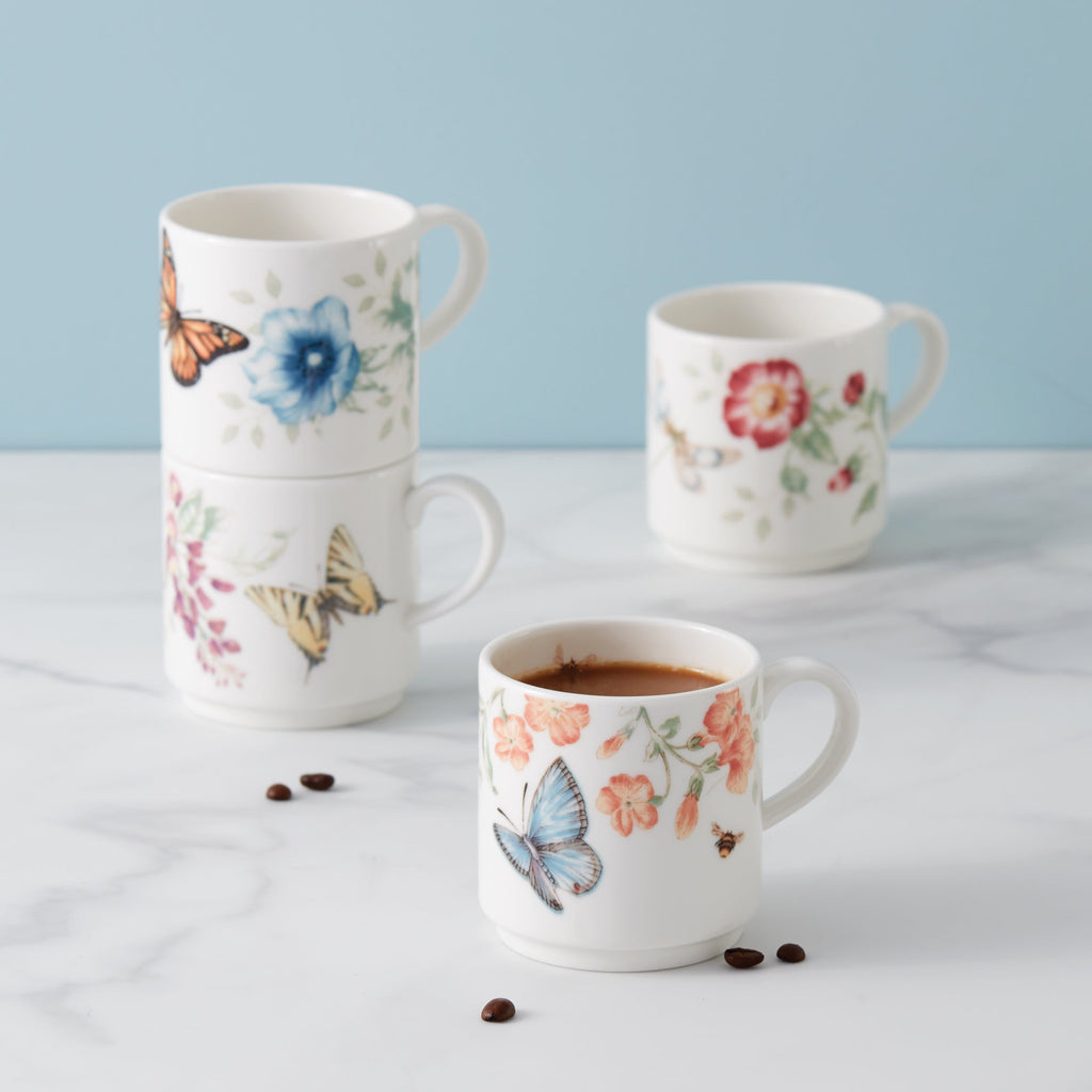 Lenox Butterfly Meadow Stacking Mugs - Set of 4, porcelain (view 3)