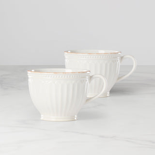 Lenox French Perle Groove White Latte Mugs, Set of 2, stoneware
