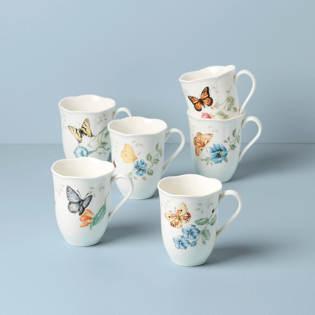 Lenox Butterfly Meadow Mugs, Set of 6, porcelain