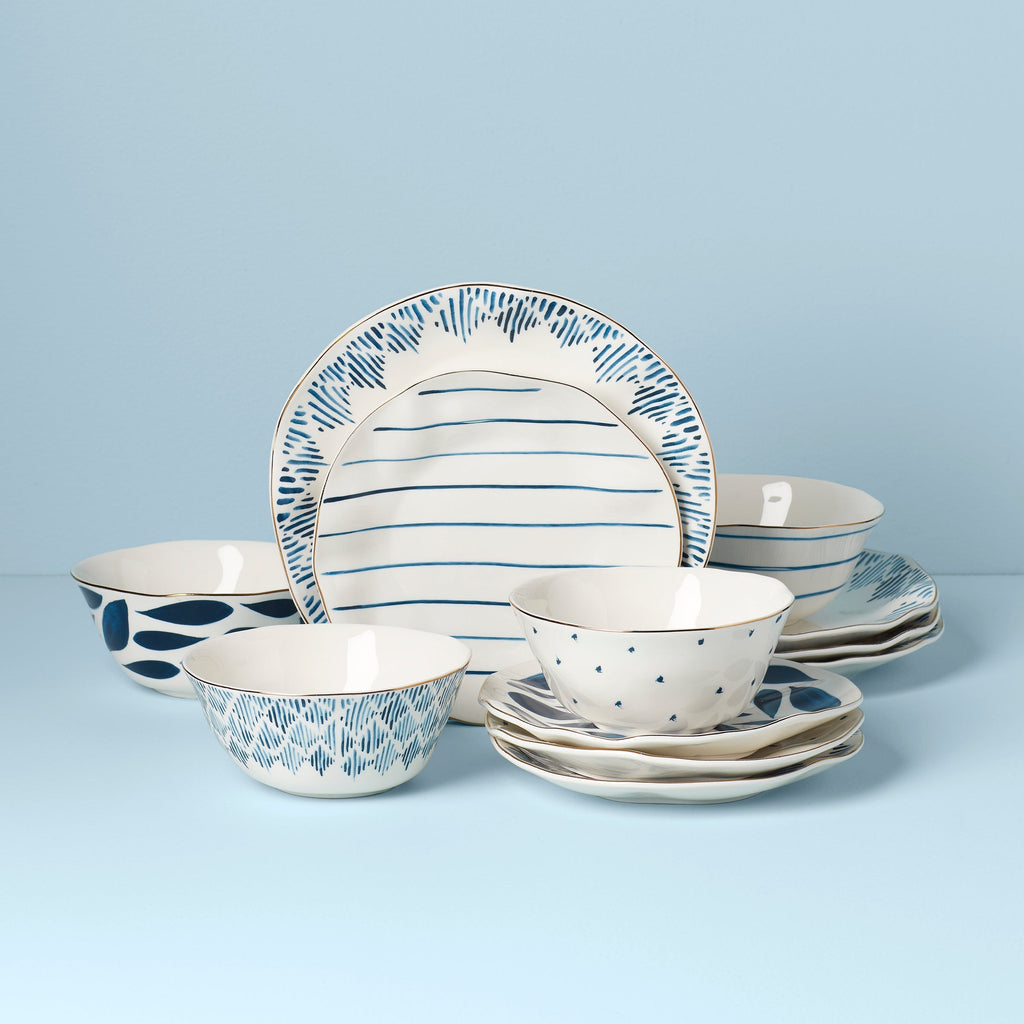 Lenox Blue Bay 12-Piece Dinnerware Set, porcelain