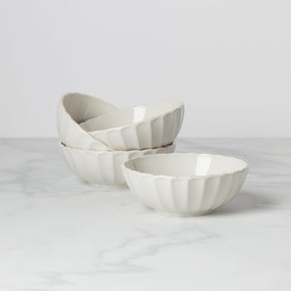 Lenox French Perle Scallop White All-Purpose Bowls, Set of 4, stoneware