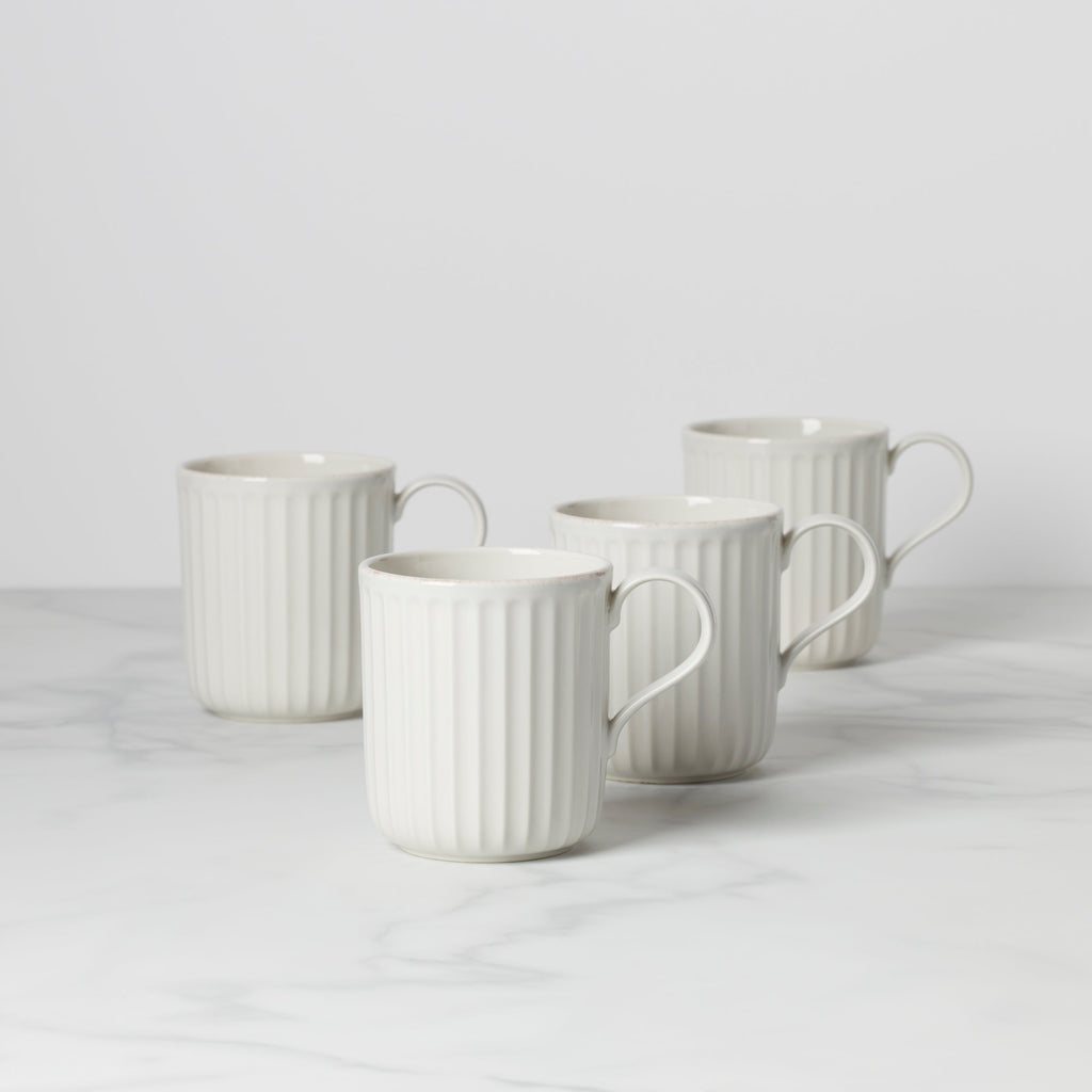 Lenox French Perle Scallop White Mugs, Set of 4, stoneware