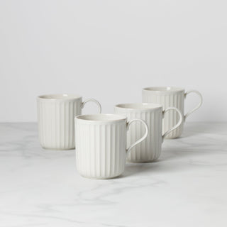 Lenox French Perle Scallop White Mugs, Set of 4, stoneware