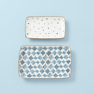 Lenox Blue Bay 2-Piece Nesting Platter Set, porcelain