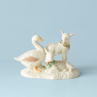 Lenox First Blessing Goose & Lambs Figurine, porcelain