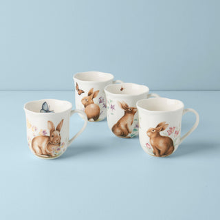 Lenox Butterfly Meadow Bunny Mugs, Set of 4, porcelain