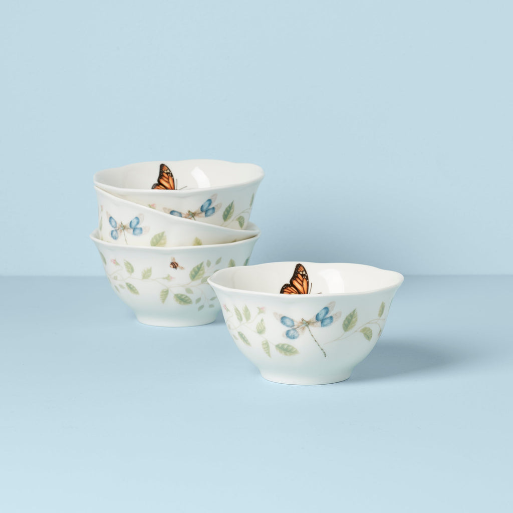 Lenox Butterfly Meadow Vines Rice Bowls, Set of 4, porcelain
