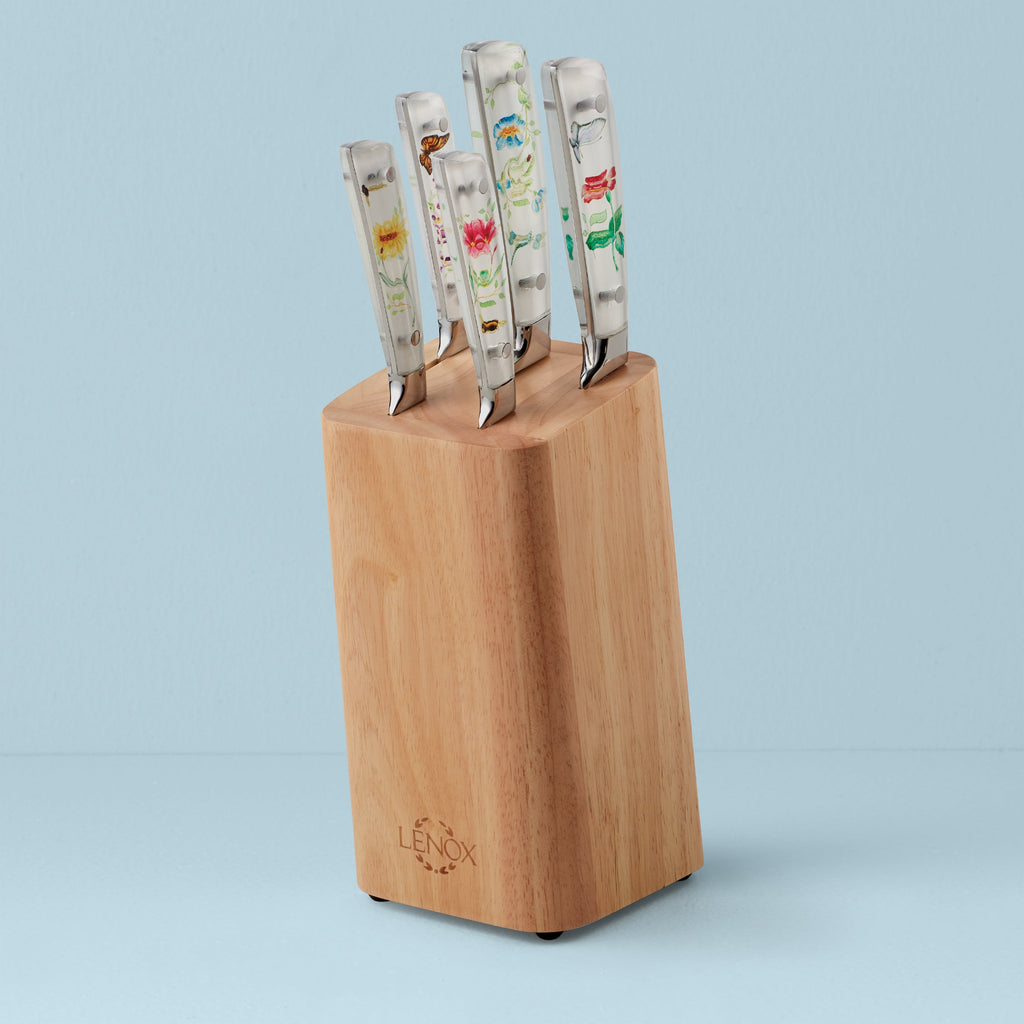 Lenox Butterfly Meadow 6-Piece Cutlery Block Set, wood/siesel/stainless steel