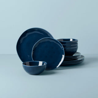 Lenox Bay Colors Blue 12-Piece Dinnerware Set, porcelain