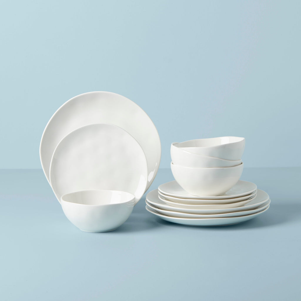 Lenox Bay Colors White 12-Piece Dinnerware Set, porcelain