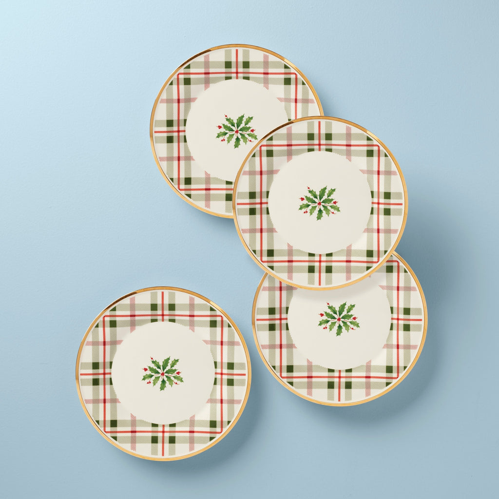 Lenox Holiday Plaid Accent Plates, Set of 4, porcelain