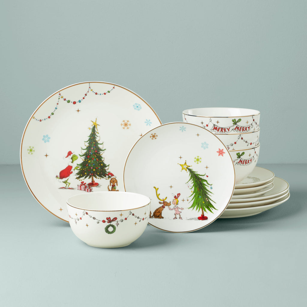 Lenox Merry Grinchmas 12-Piece Dinnerware Set, porcelain