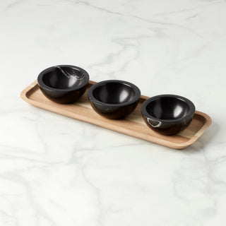 Lenox LX Collective Tray with 3 Dip Bowls, marble/wood