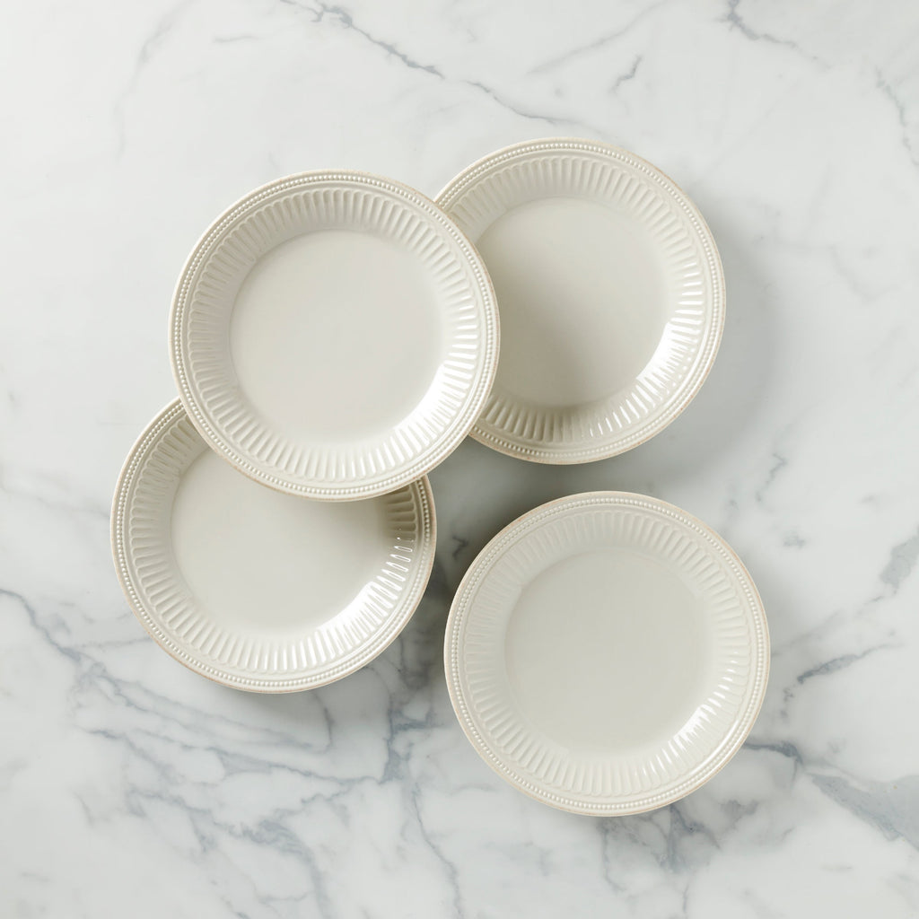 Lenox French Perle Groove White Dinner Plates, Set of 4, stoneware