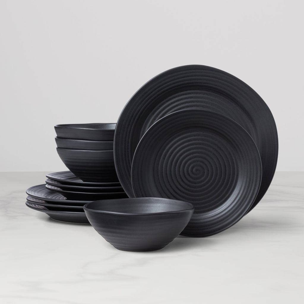 Oneida Ridge Black 12-Piece Dinnerware Set, stoneware