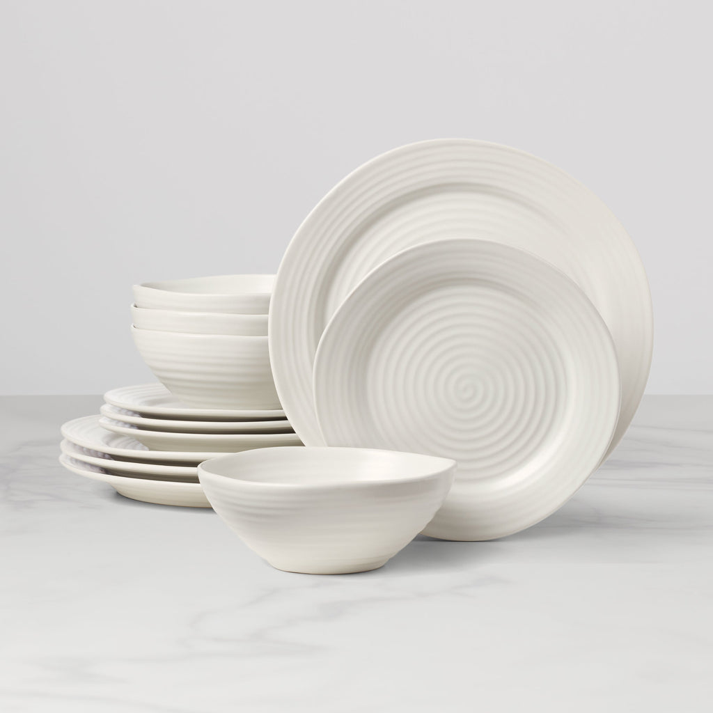 Oneida Ridge White 12-Piece Dinnerware Set, stoneware