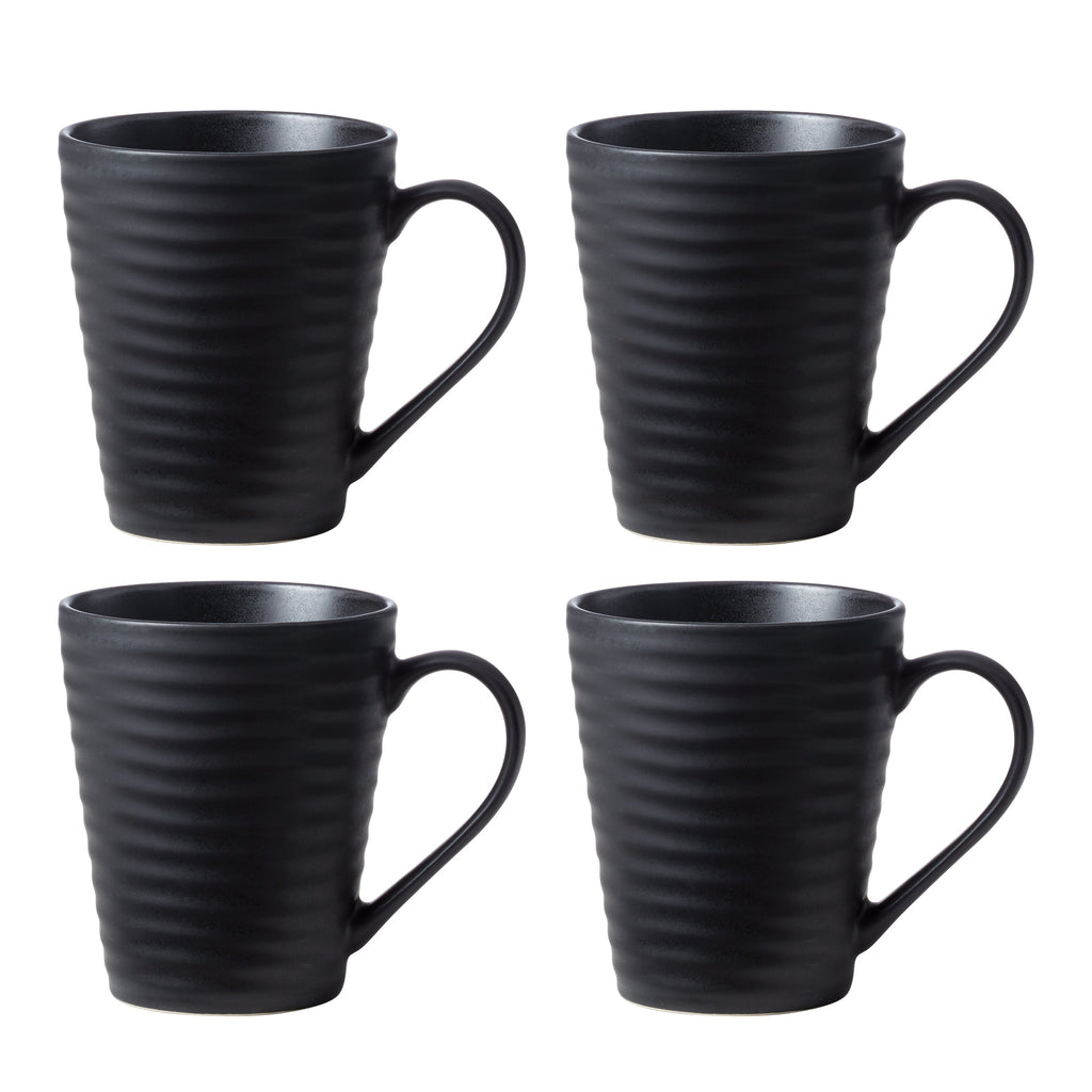 Oneida Ridge Black Mugs, Set of 4, stoneware