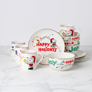 Lenox Snoopy Christmas 12-Piece Dessert Set, porcelain