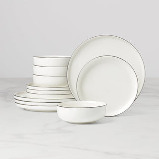 Oneida 24 Seven Black Rim 12-Piece Dinnerware Set, porcelain