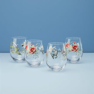 Lenox Butterfly Meadow Stemless Wine Glasses, Set of 4, glass