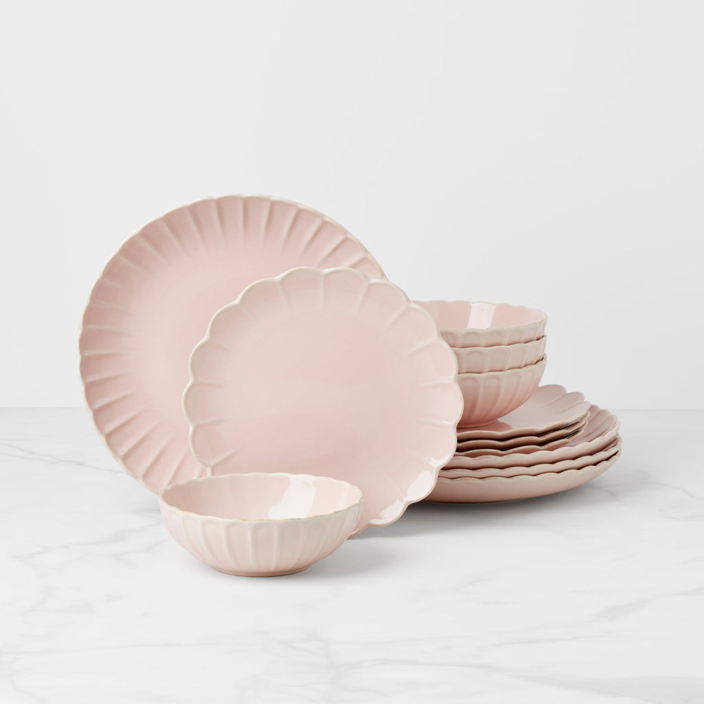Lenox French Perle Scallop Blush 12-Piece Dinnerware Set, stoneware
