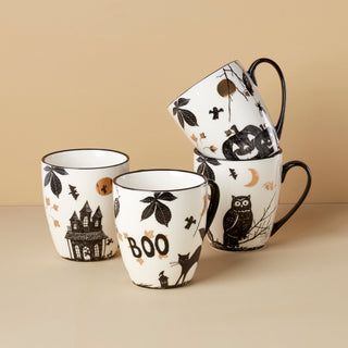 Lenox Haunted Halloween Mugs, Set of 4, porcelain