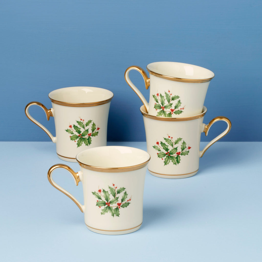 Lenox Holiday Mugs, Set of 4, porcelain