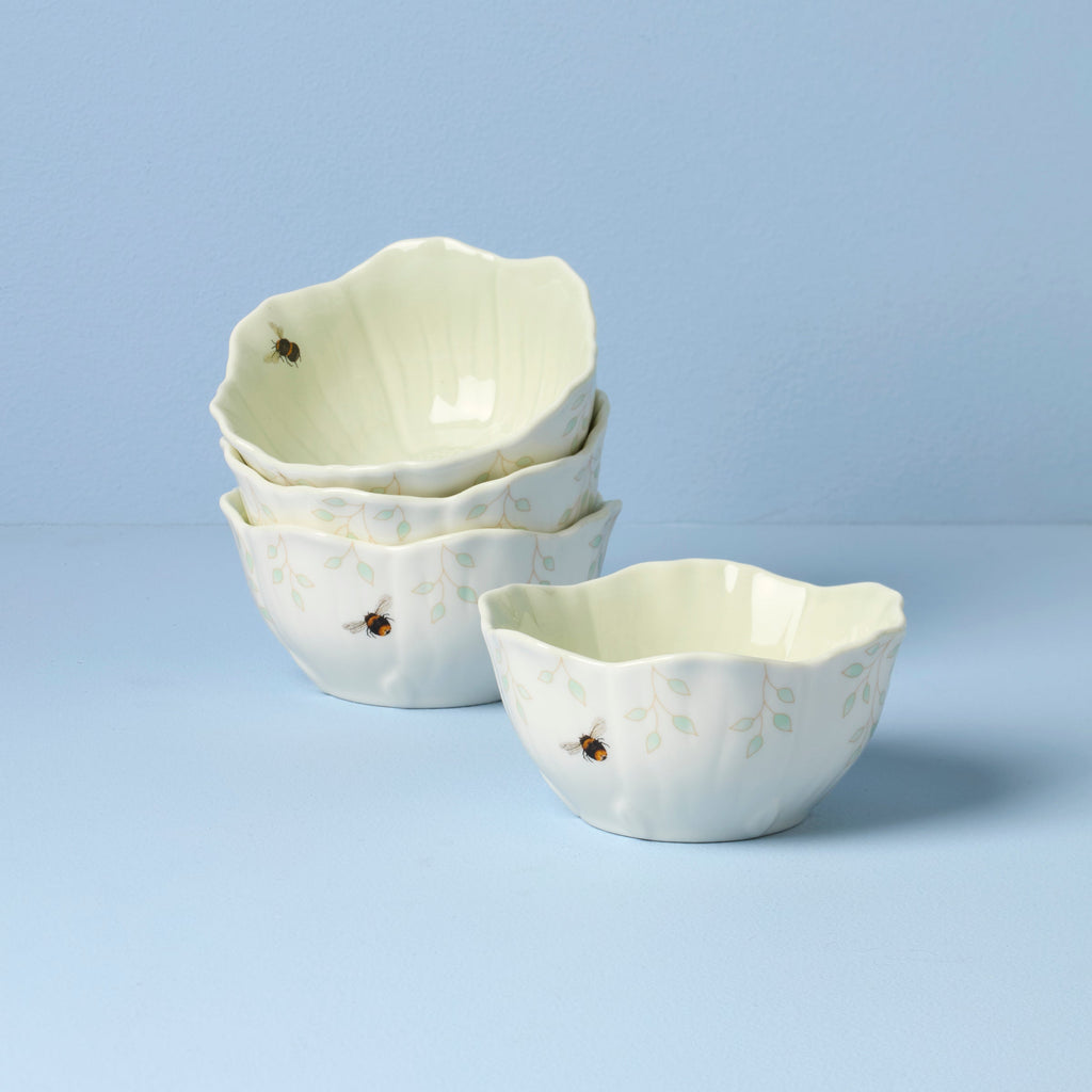 Lenox Butterfly Meadow Floral Green Dessert Bowls, Set of 4, porcelain