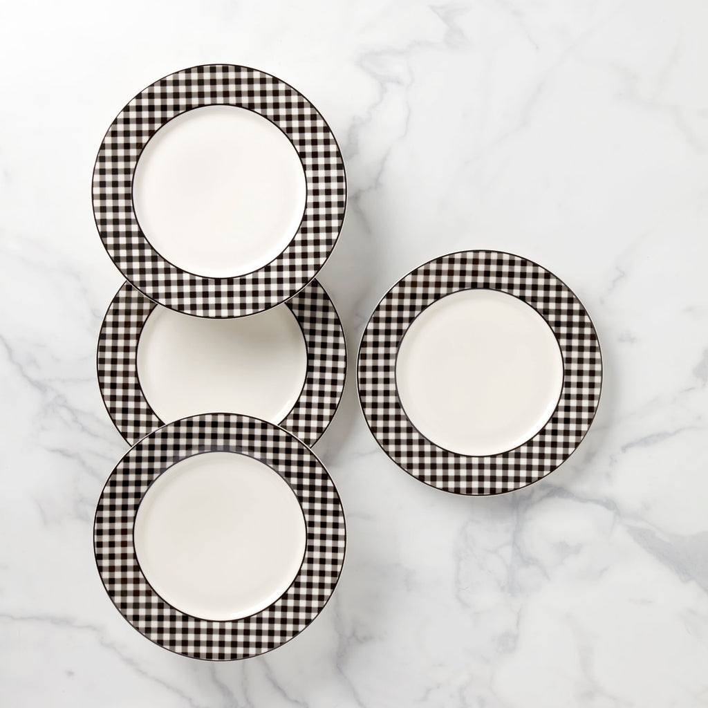 Lenox Gingham Black Dinner Plates, Set of 4, porcelain