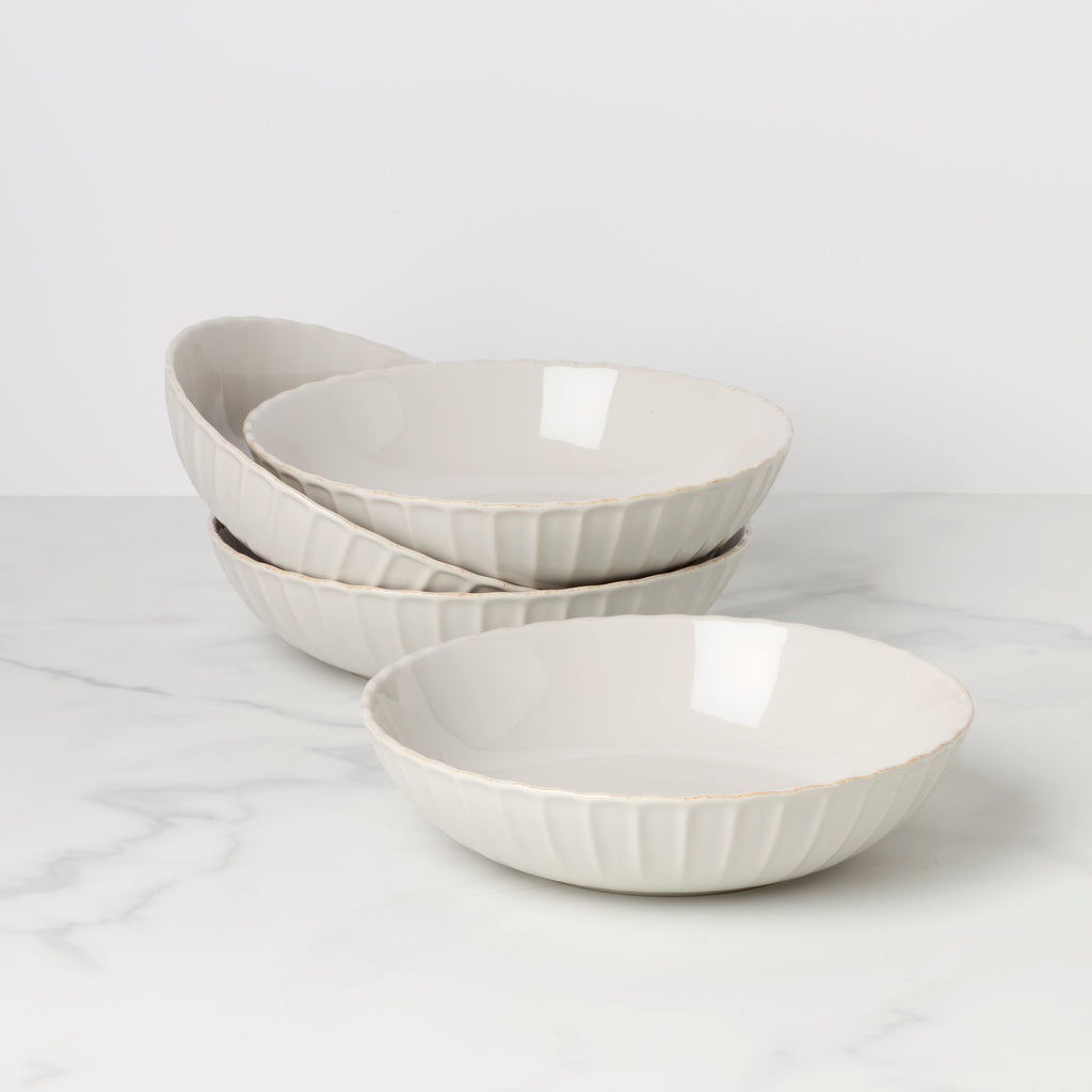 Lenox French Perle Scallop White Pasta Bowls, Set of 4, stoneware