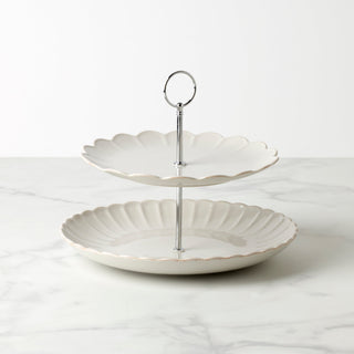 Lenox French Perle Scallop White 2-Tier Server, stoneware