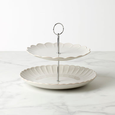 Lenox French Perle Scallop White 2-Tier Server, stoneware
