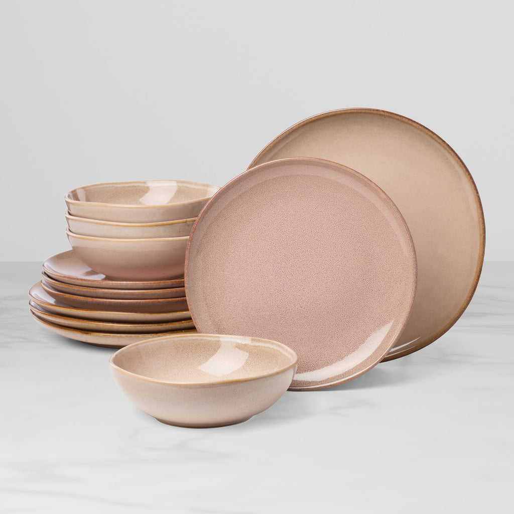 Oneida Organic Shades Clay 12-Piece Dinnerware Set, stoneware