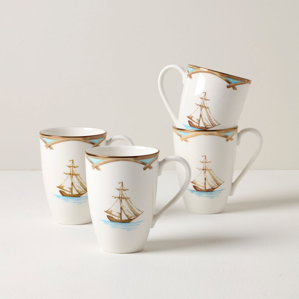 Lenox British Colonial Tradewind Mugs, Set of 4, porcelain