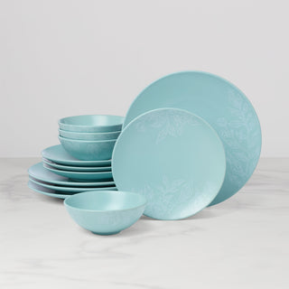 Oneida Roseto French Blue 12-Piece Dinnerware Set, stoneware