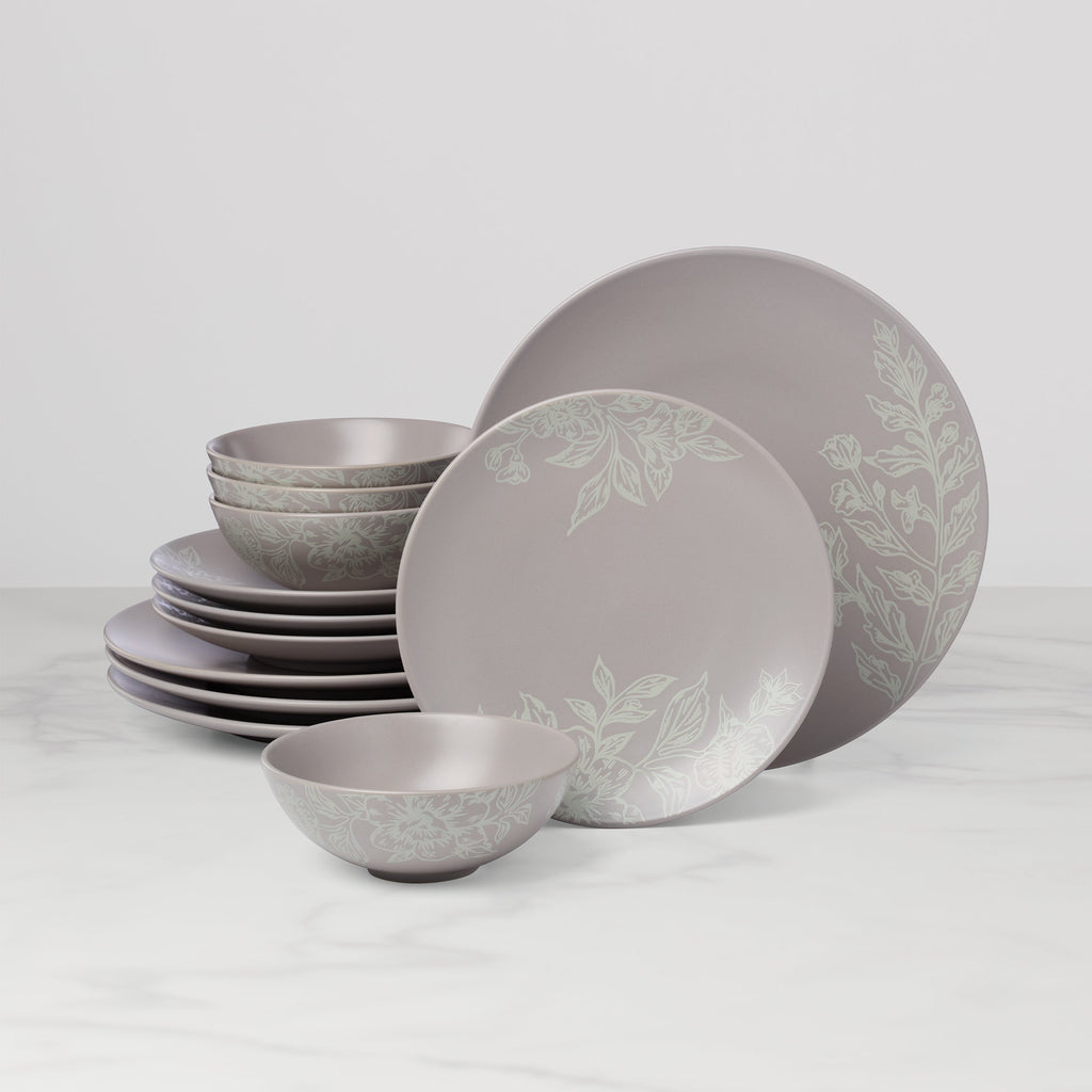 Oneida Roseto Pumice 12-Piece Dinnerware Set, stoneware