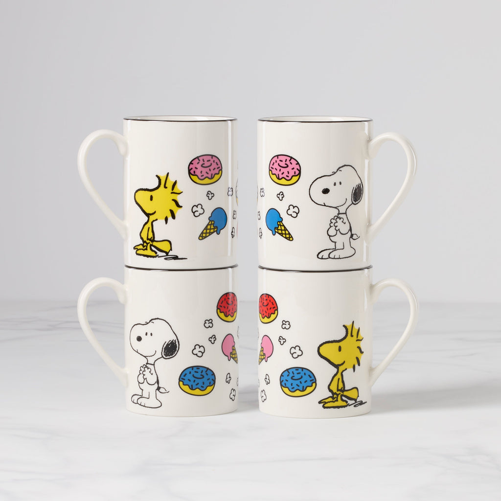 Lenox Chef Snoopy Mugs, Set of 4, porcelain