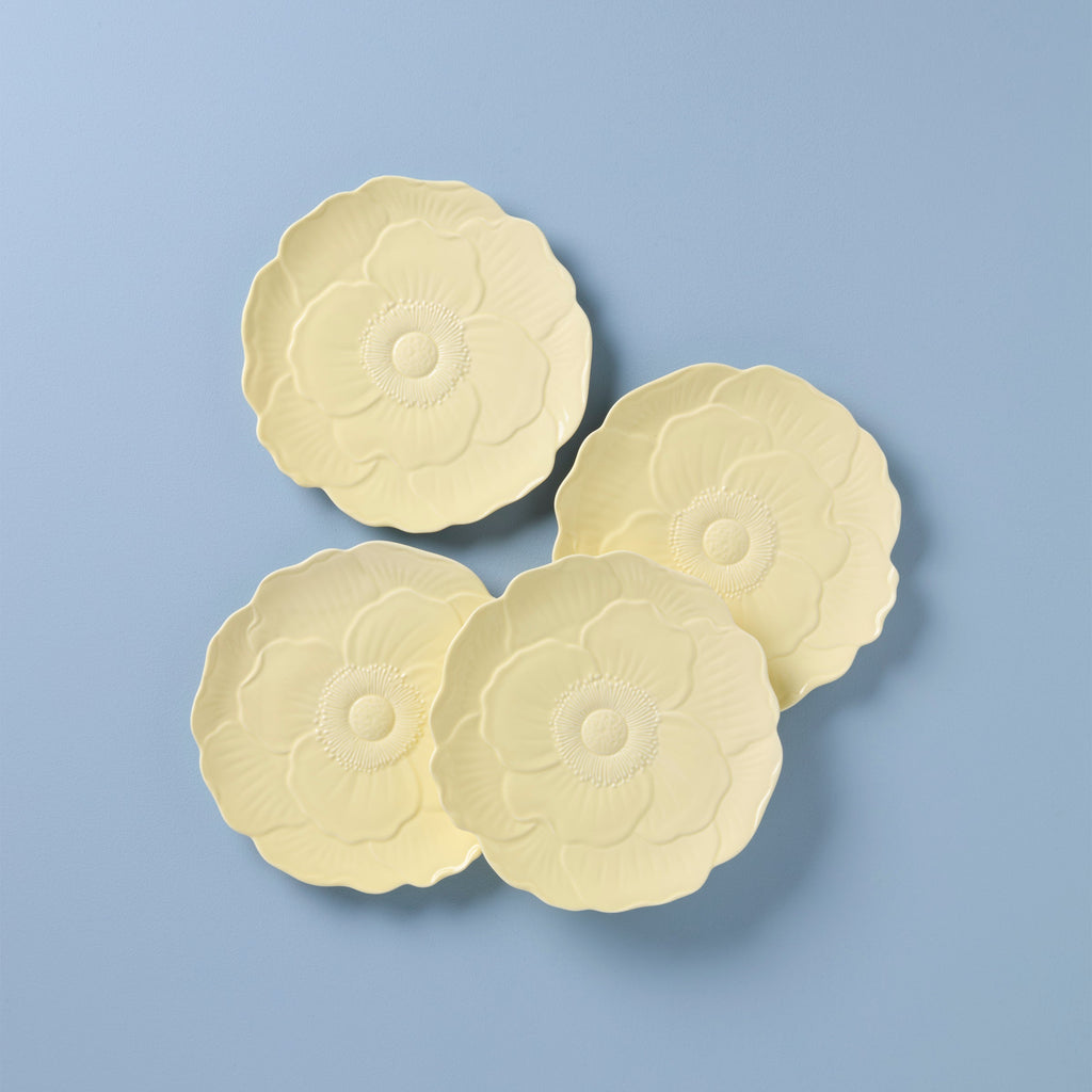 Lenox Butterfly Meadow Floral Yellow Accent Plates, Set of 4, porcelain