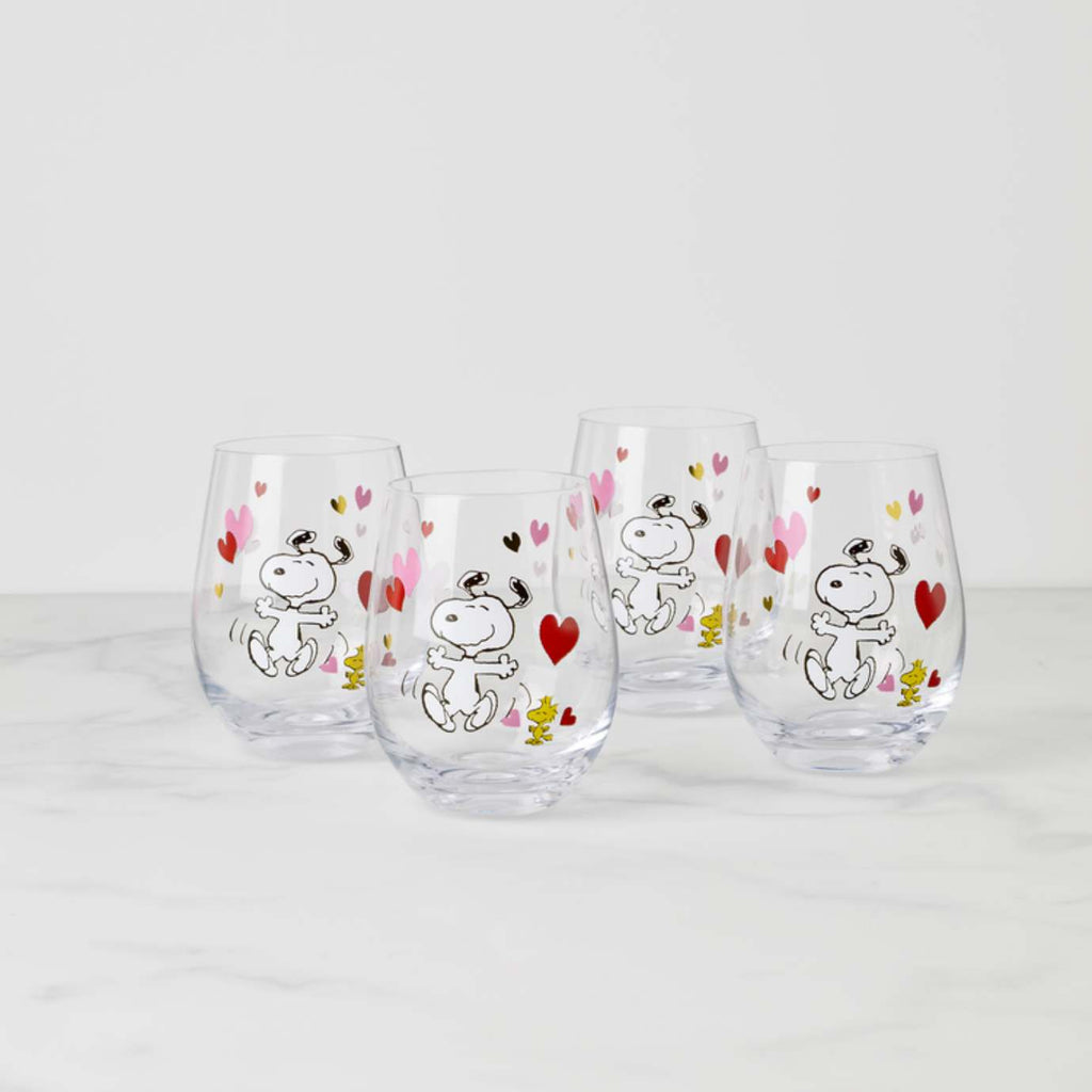 Lenox Snoopy Valentine's Day Tumblers, Set of 4, glass