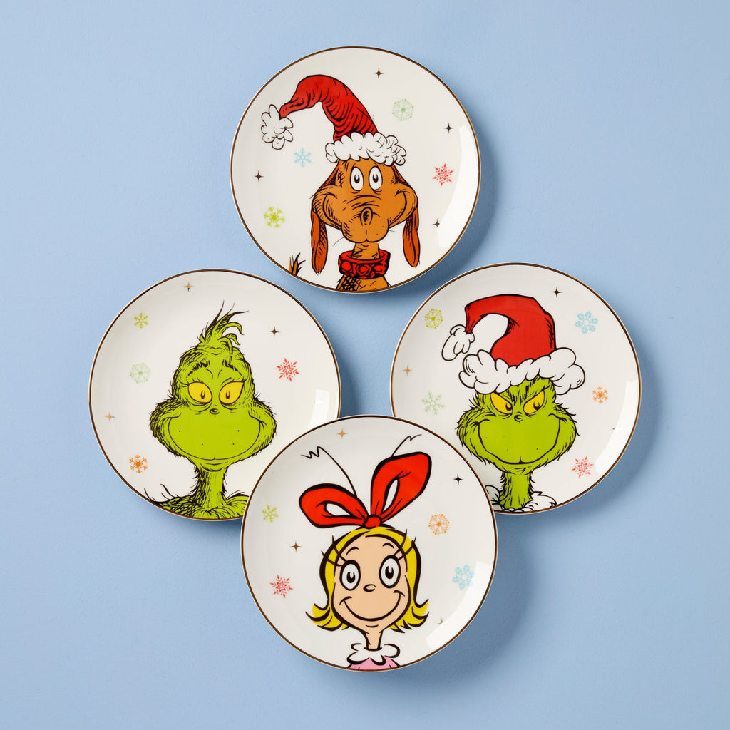 Lenox Merry Grinchmas Grinchie Grins Accent Plates, Set of 4, porcelain