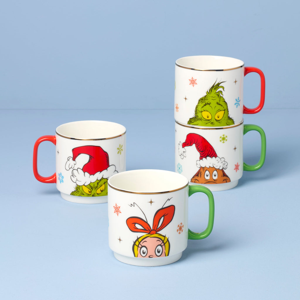 Lenox Merry Grinchmas Stackable Mugs, Set of 4, porcelain