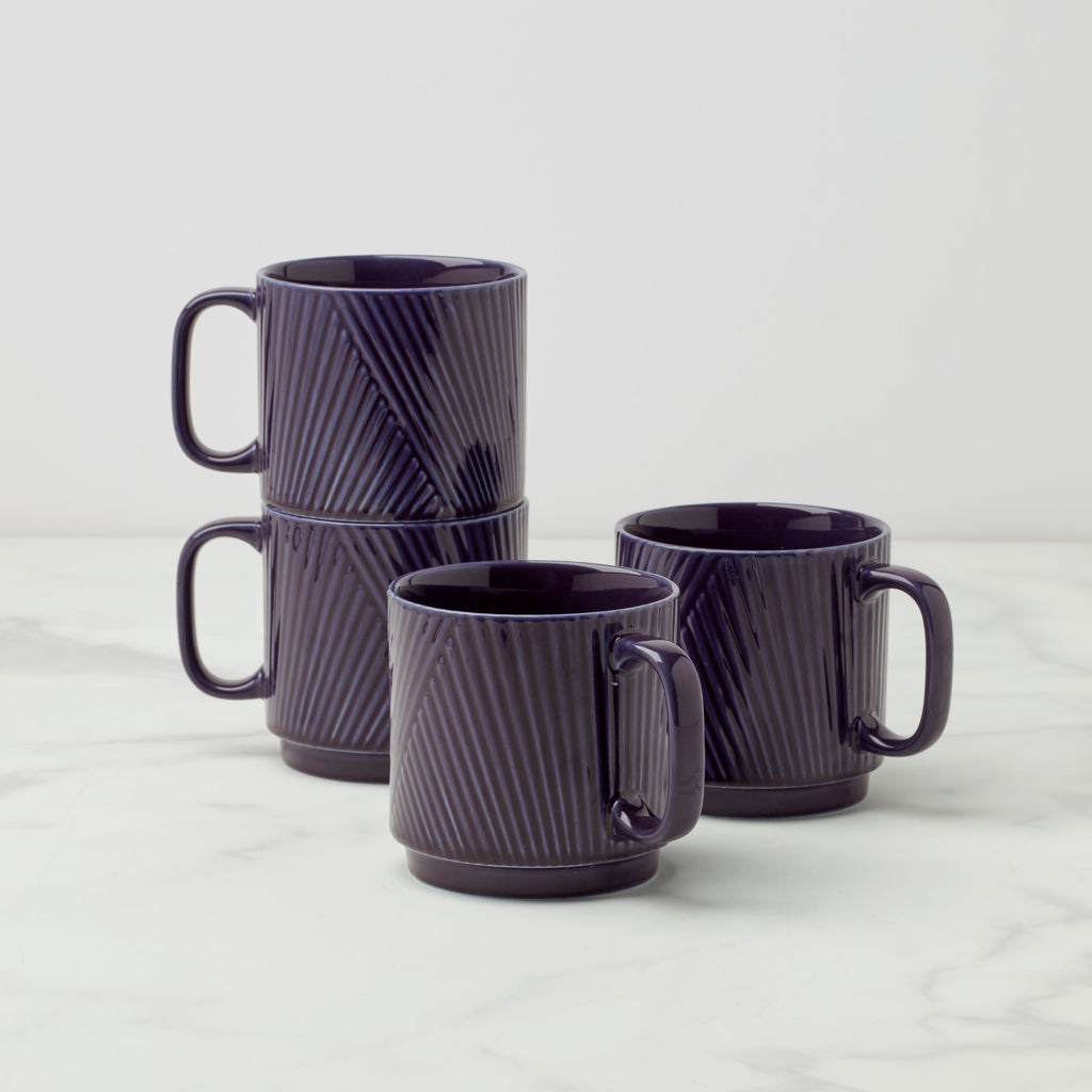 Lenox Modulus Nightshade Mugs, Set of 4, porcelain